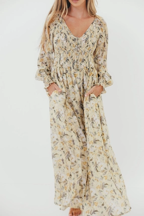 Effortless Fit Luann Floral Maxi Dress in Vintage Cream