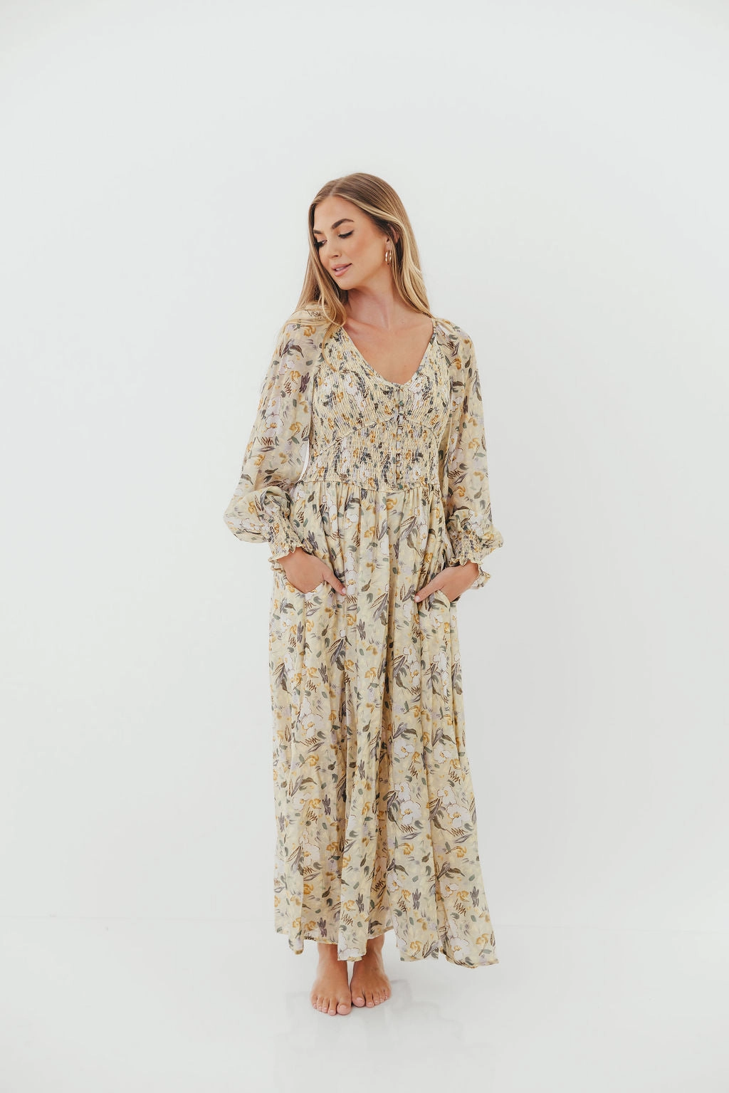 Dew Tone Luann Floral Maxi Dress in Vintage Cream