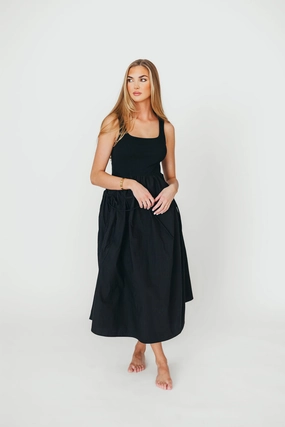 wrap waist Rhinestone-Detail Lucca Midi Dress in Black *Final-Sale*