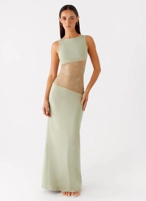 Lucinda Maxi Dress - Sage Feminine off-the-shoulder gown