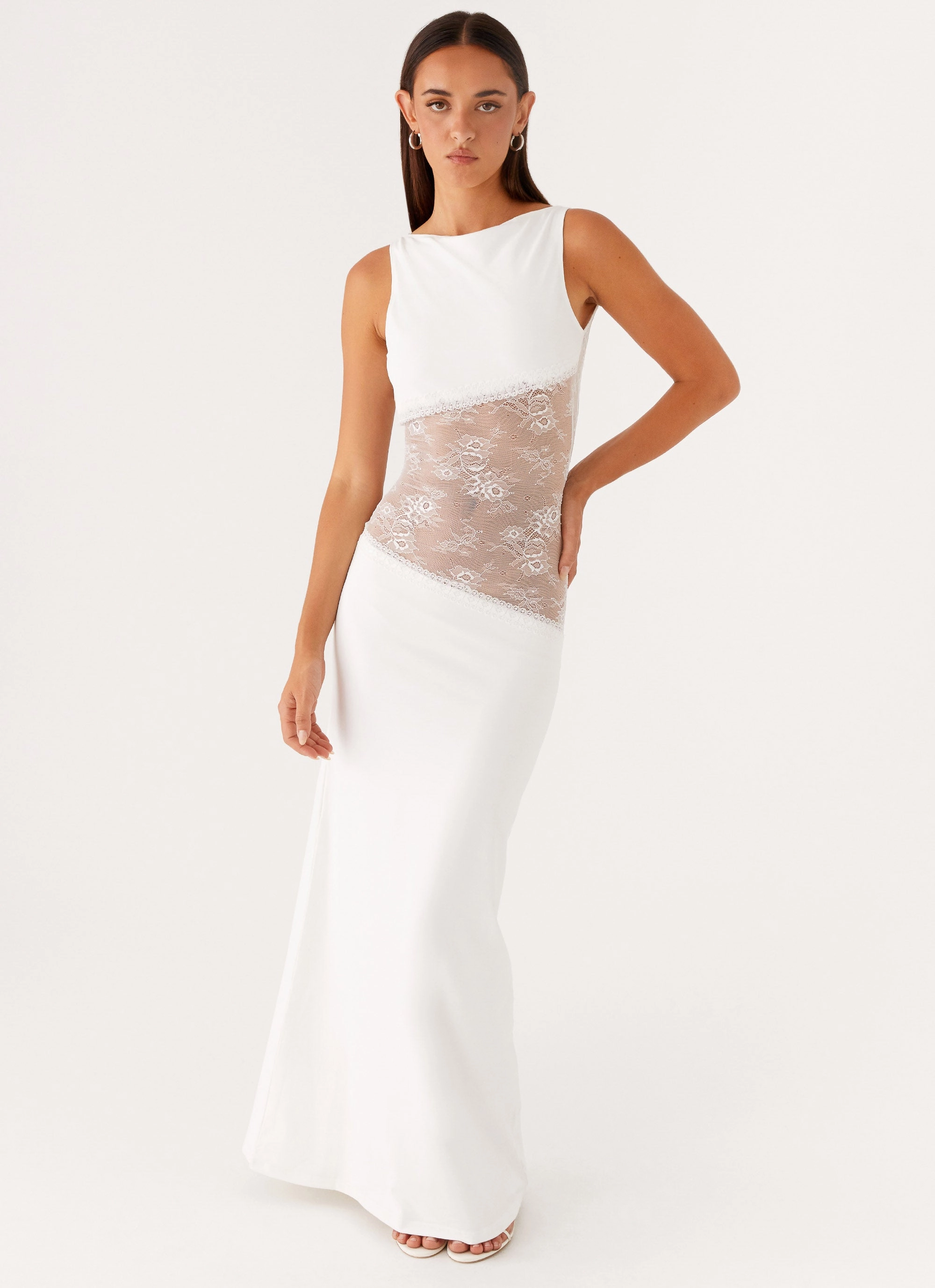 Lucinda Maxi Dress - White Semi Casual Clasp-Closure