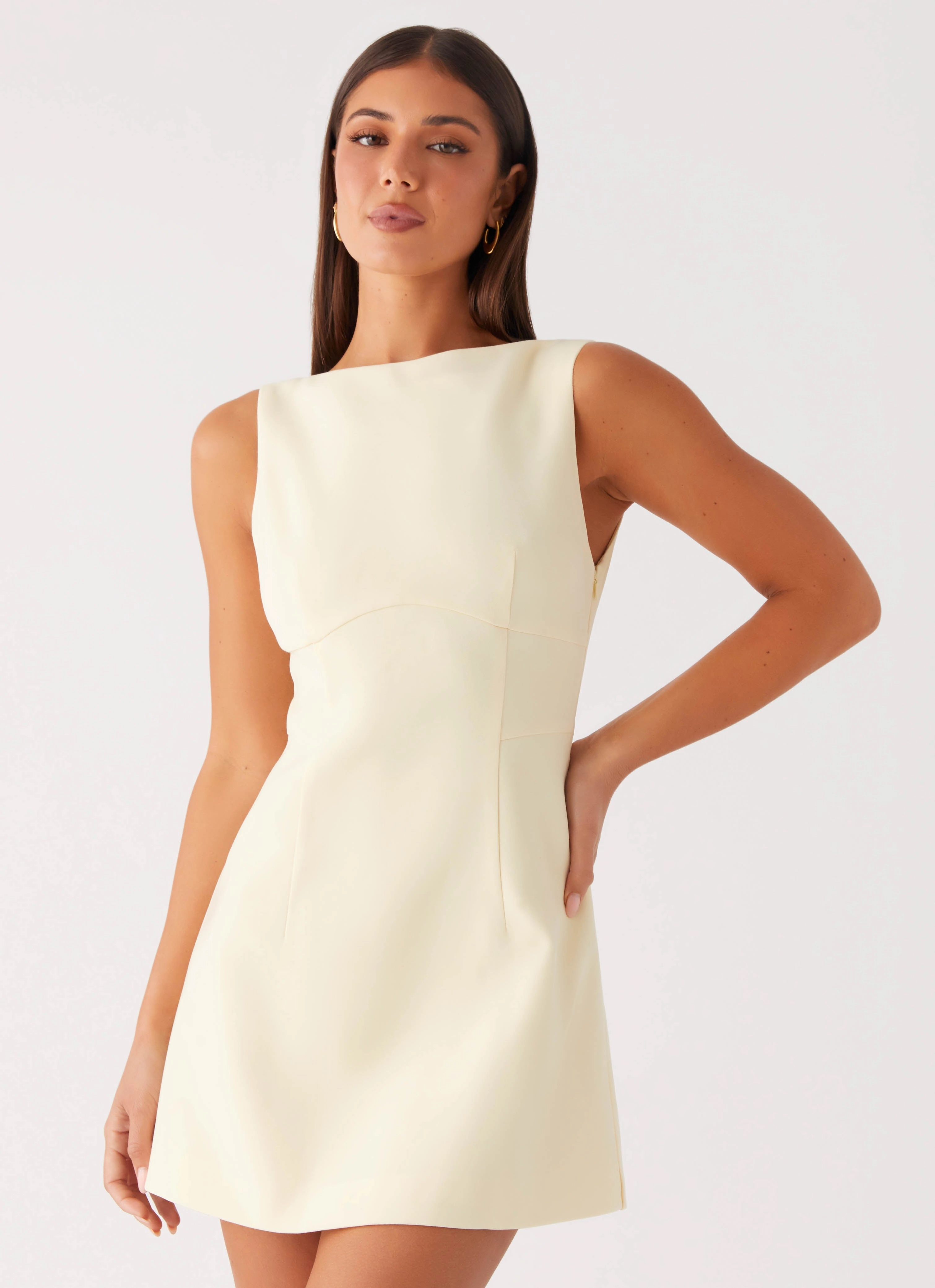 Lulita Mini Dress - Buttercream Yellow Chic Layering animal-print