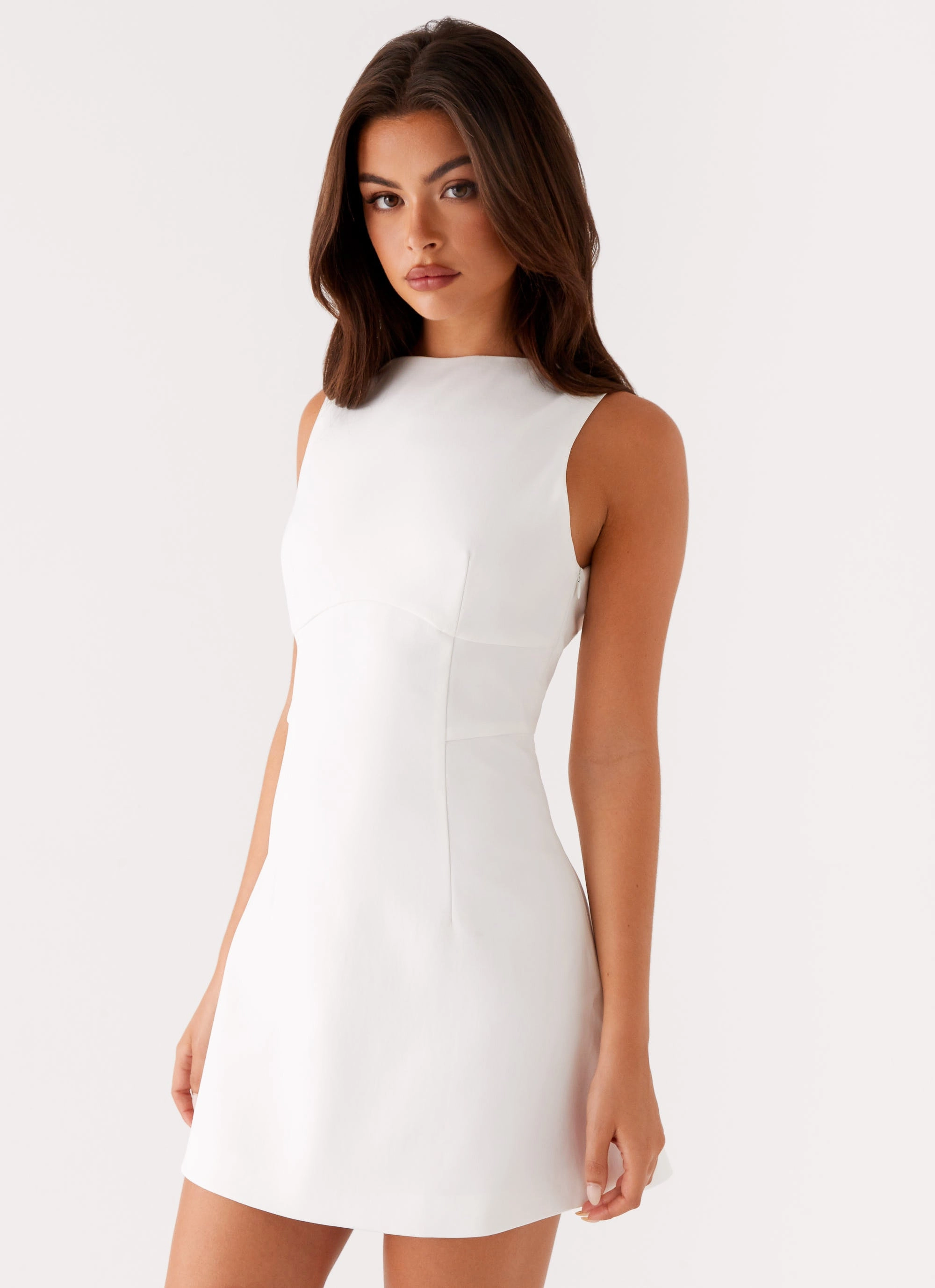 Lulita Mini Dress - White Flared-Hem Cool Tone