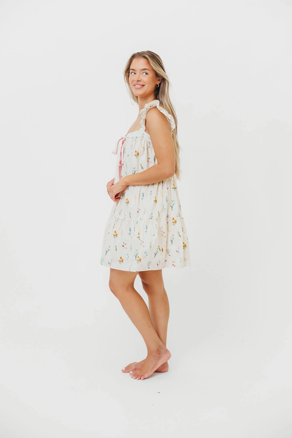 Soft Stretch Lulu Flutter Sleeve Mini Dress in Floral