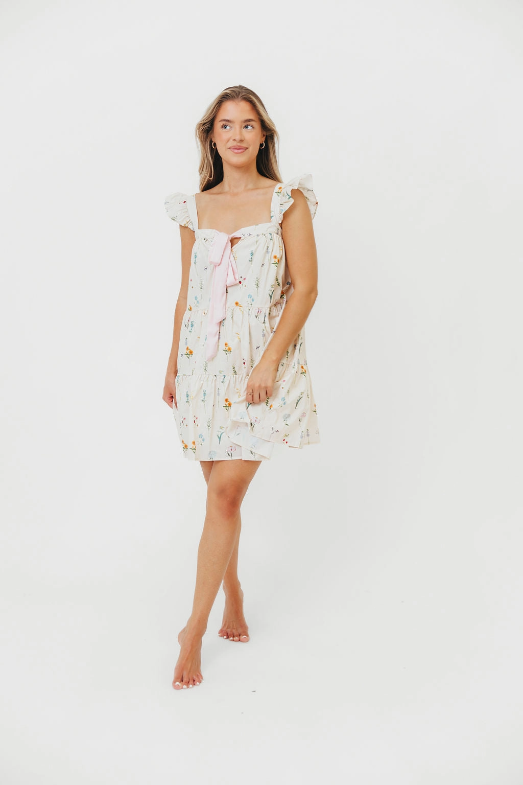 Lulu Flutter Sleeve Mini Dress in Floral Work Mood