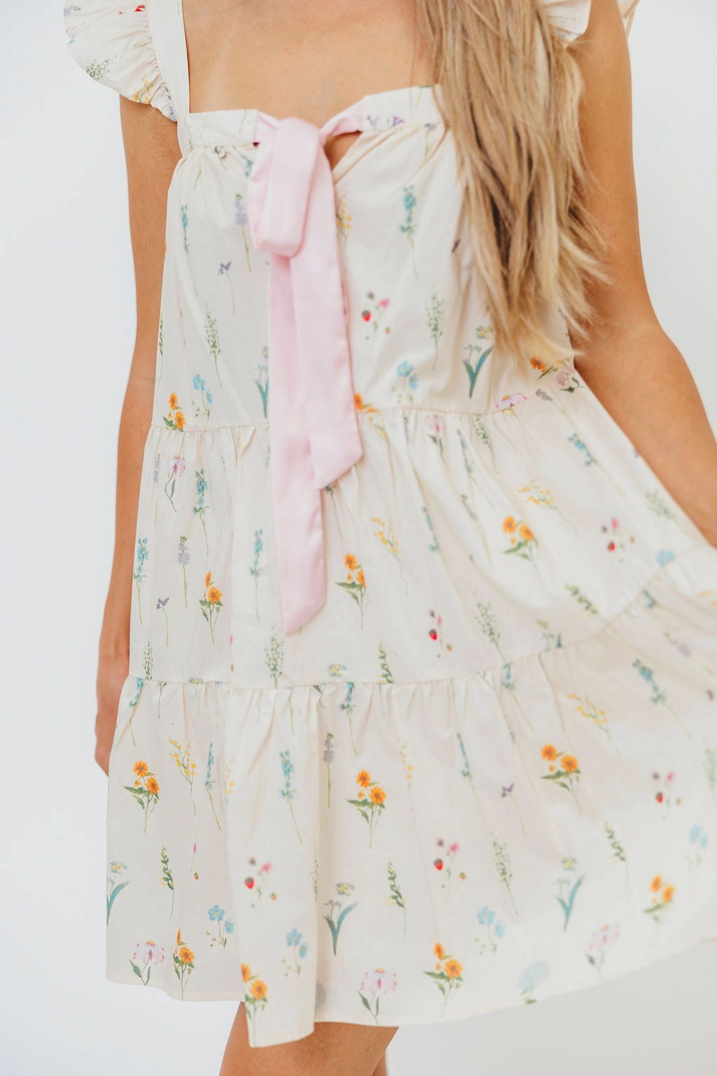 Lulu Flutter Sleeve Mini Dress in Floral Soft Layering