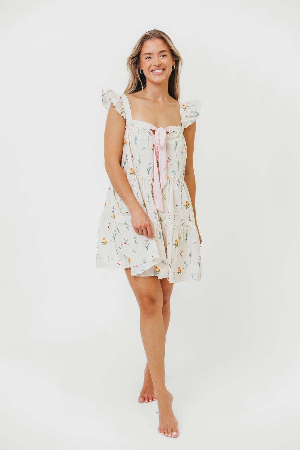 Lulu Flutter Sleeve Mini Dress in Floral Flattering Shape