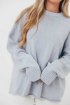 Lightweight Design Luna Relaxed Boyfriend Fit Crew Neck Sweater in Misty Blue