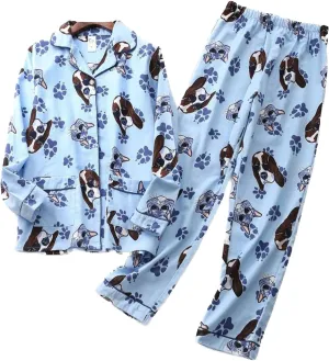 Lu's Chic Women's 100 Cotton Pajama Set Long Sleeve Long Pants Pjs Cute Printed Lightweight Lounge Set Fall Sleepwear
