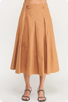 Liana Belted Midi Skirt in Mocha Non Irritating Texture