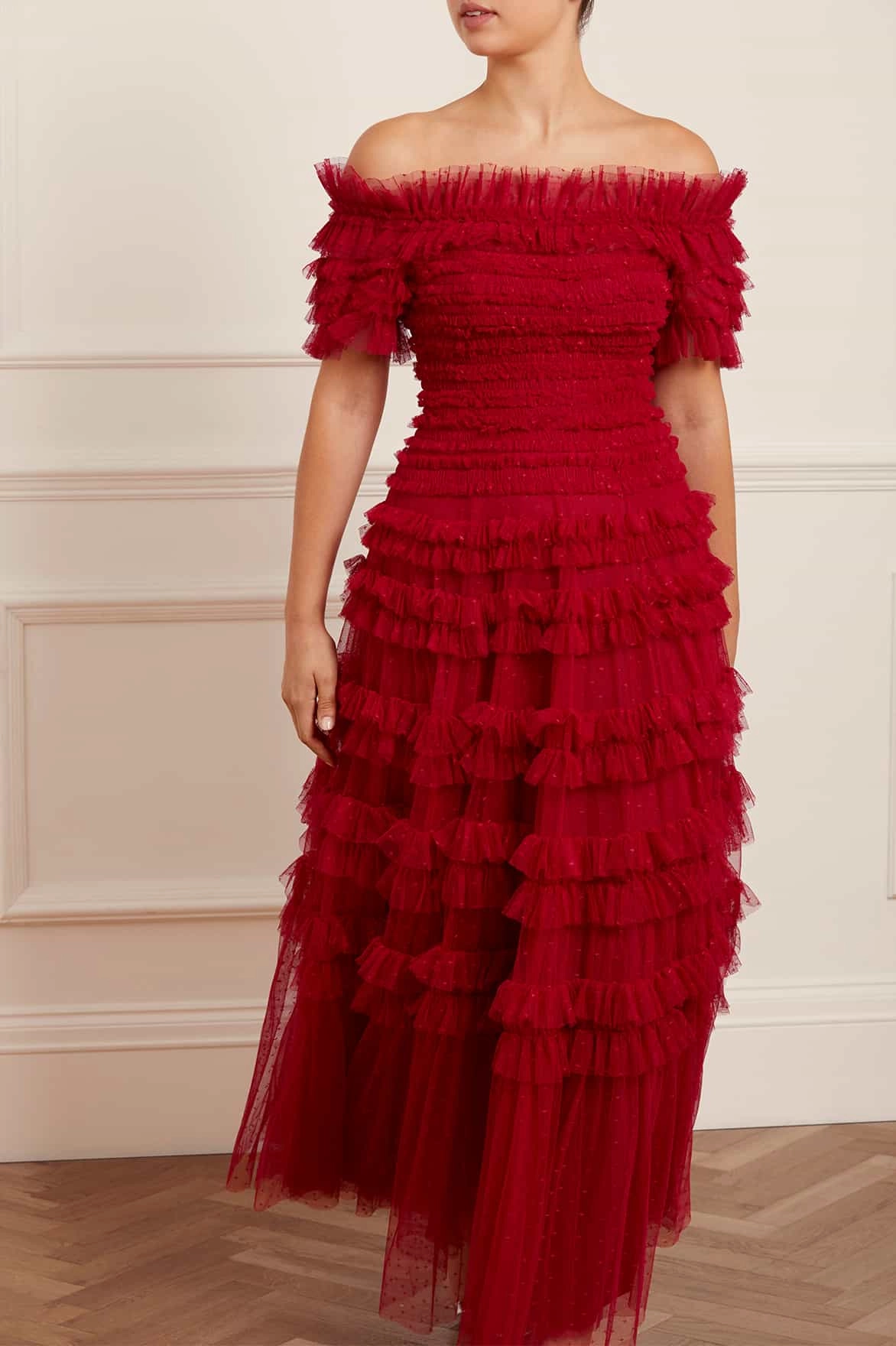 Lisette Ruffle Off Shoulder Gown Vintage Style