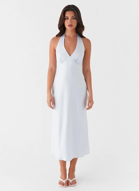 Romantic Bloom Sharp Motion Heavy Hearted Midi Dress - Blue
