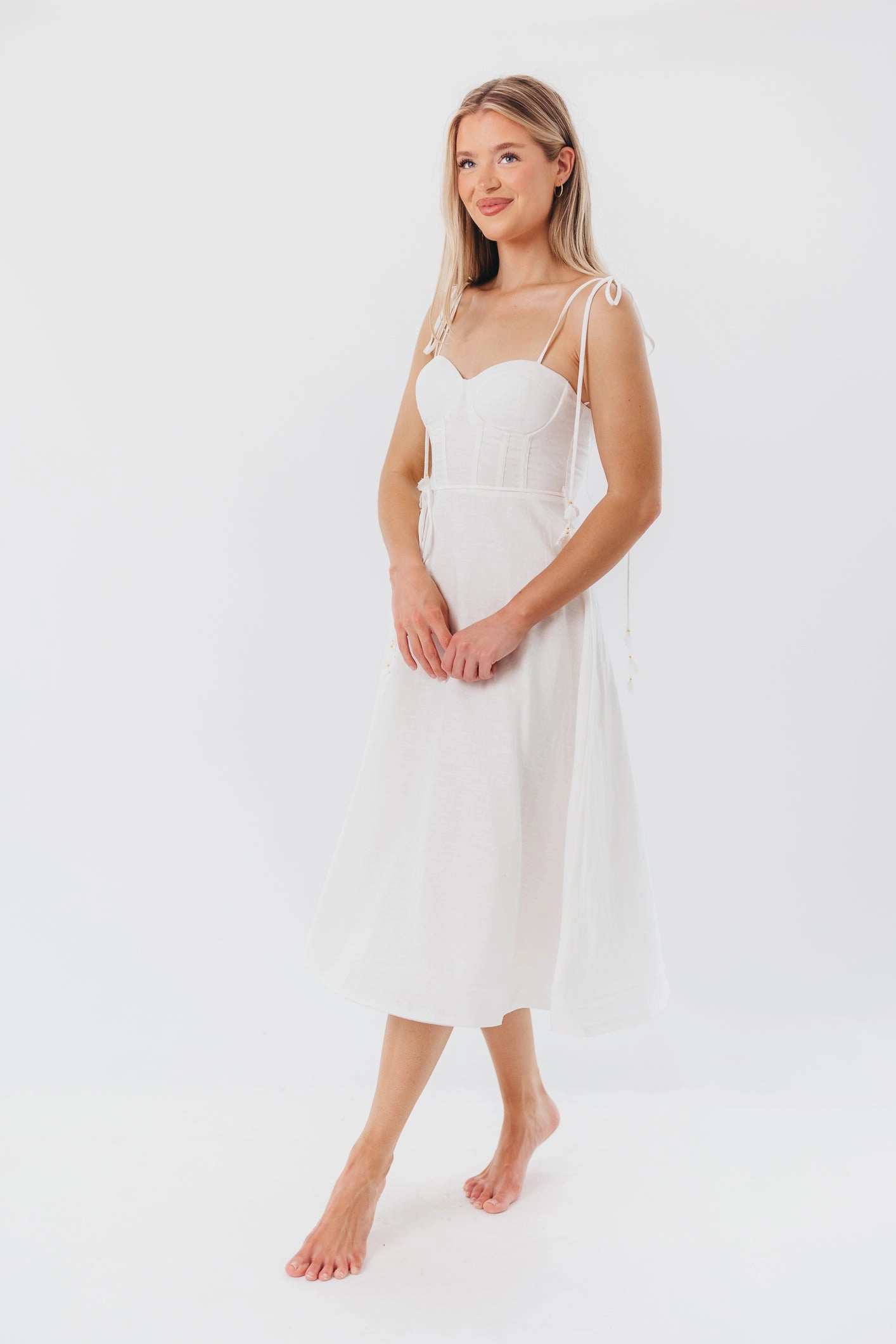 Soft and Light Norma Jean Bustier-Style Midi Dress in White