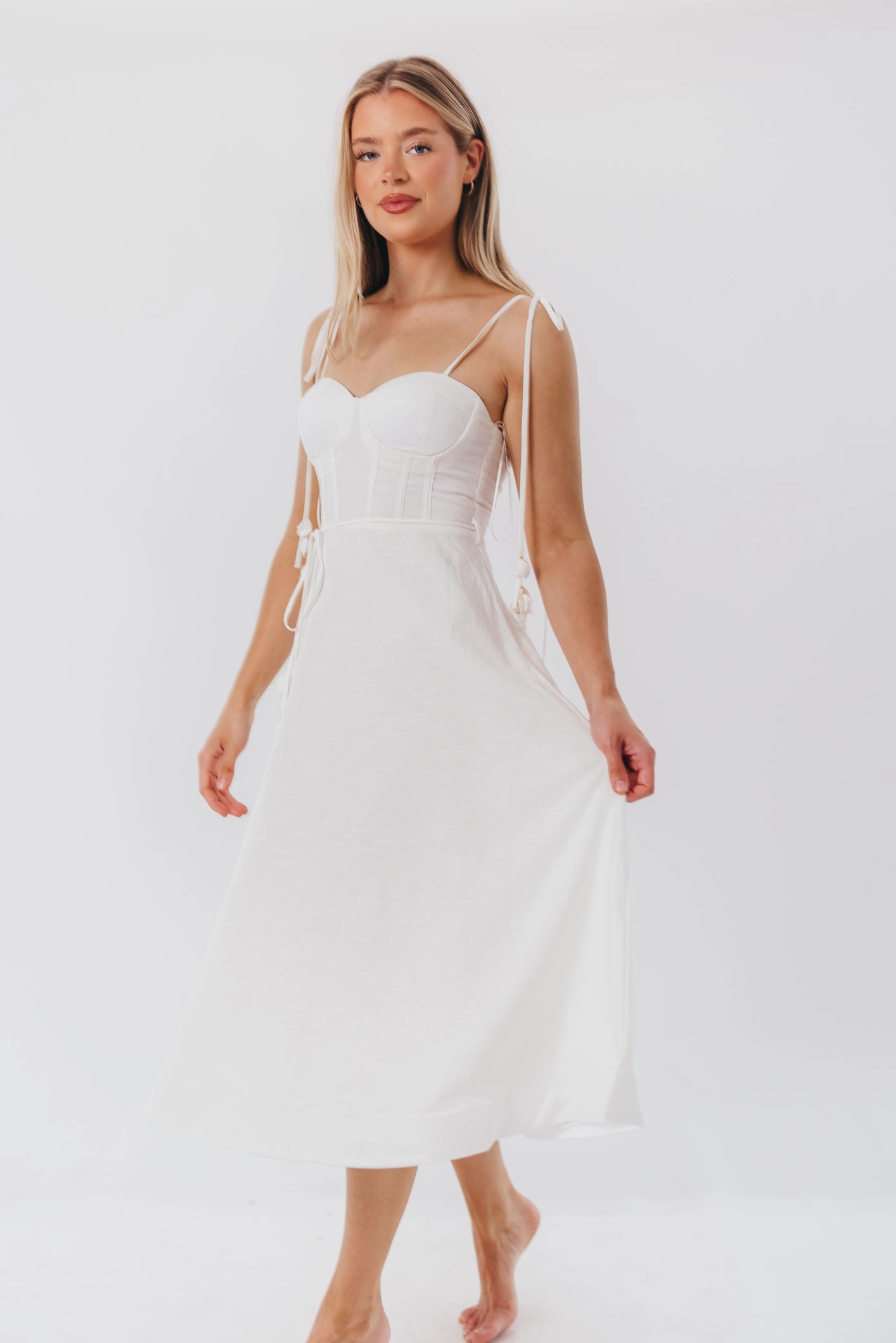 Norma Jean Bustier-Style Midi Dress in White Vibrant color dress Standout Feature