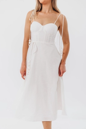 Off-Shoulder Modern Form Norma Jean Bustier-Style Midi Dress in White