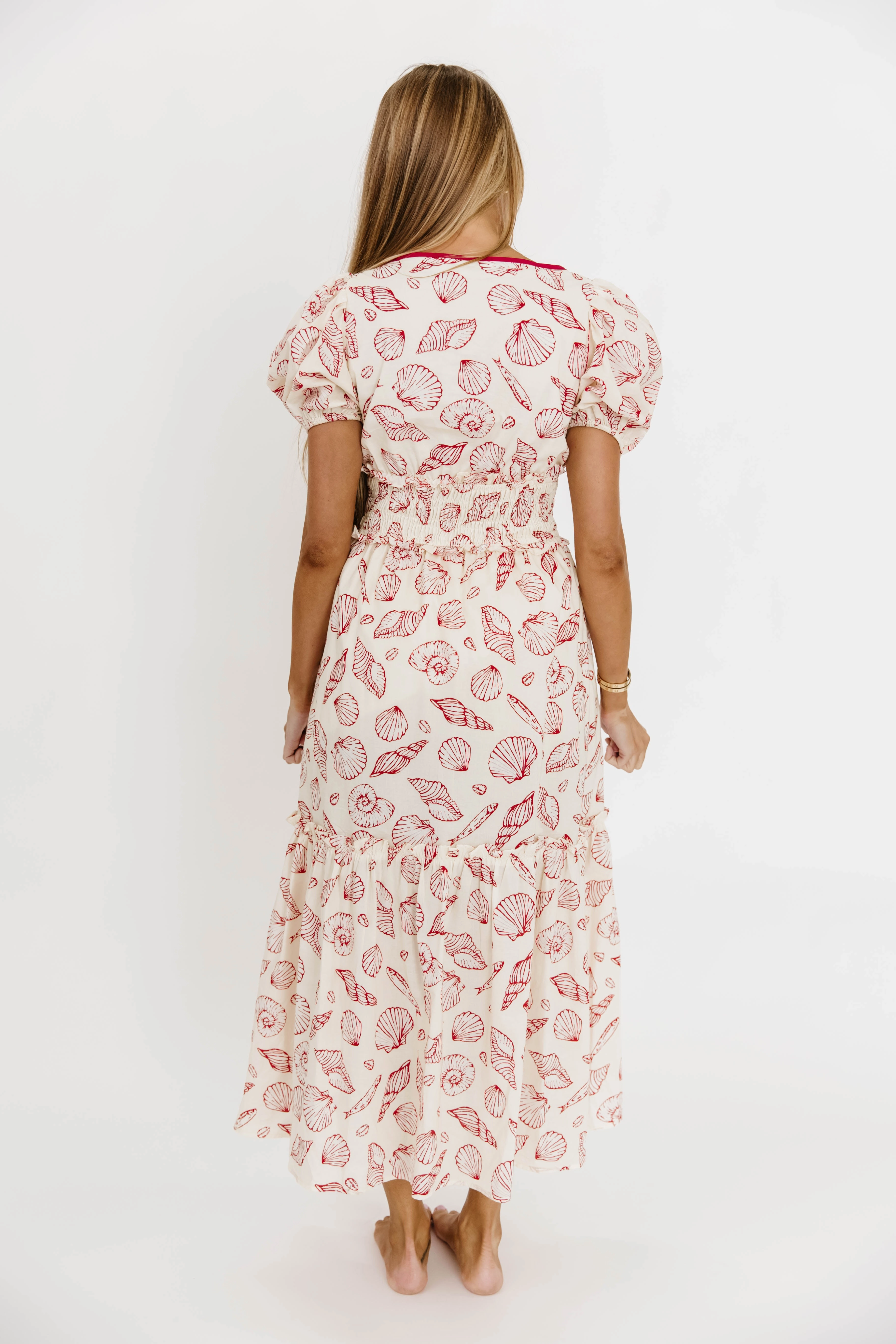 Magic Day Family Vibe Jesse 100% Cotton Midi Dress With Puff Sleeves in Red *Final-Sale*