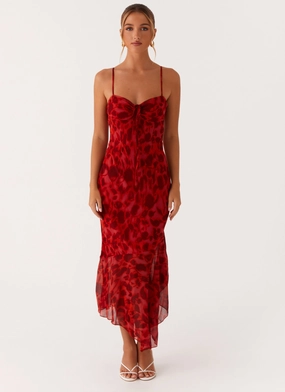 Trendy Design Sally Midi Dress - Deep Red Floral
