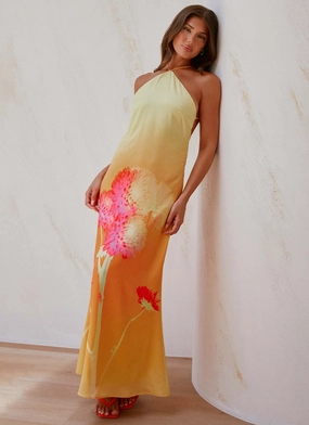 Chloe Maxi Dress - Orange Floral Chic Waistband Design
