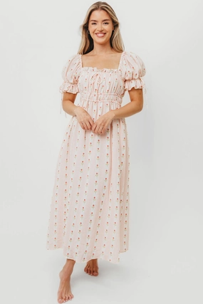 foldable Gemstone-Detail Savanna Steppe 100% Cotton Dress in Pink Rose - Bump Friendly & Inclusive Sizing