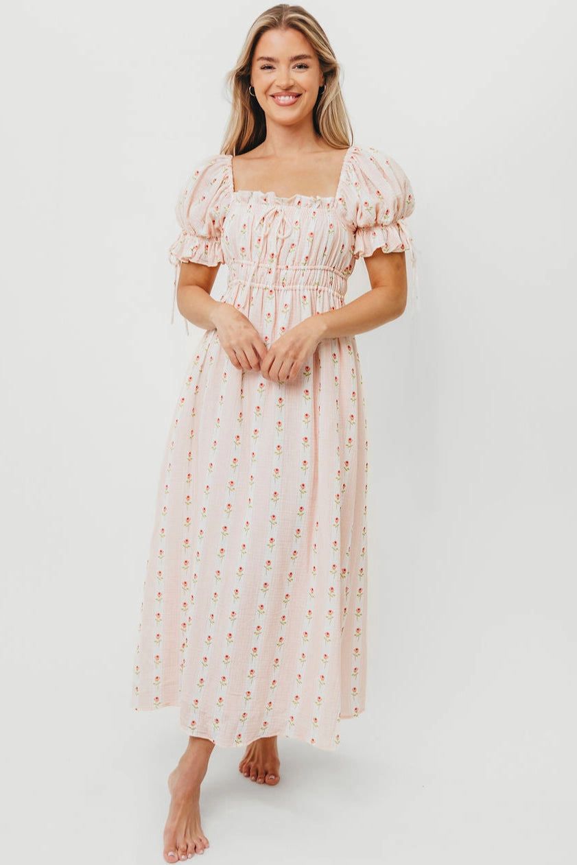 foldable Gemstone-Detail Savanna Steppe 100% Cotton Dress in Pink Rose - Bump Friendly & Inclusive Sizing