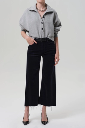 Lyra Wide Leg Crop Corduroy in Navy Always Fits