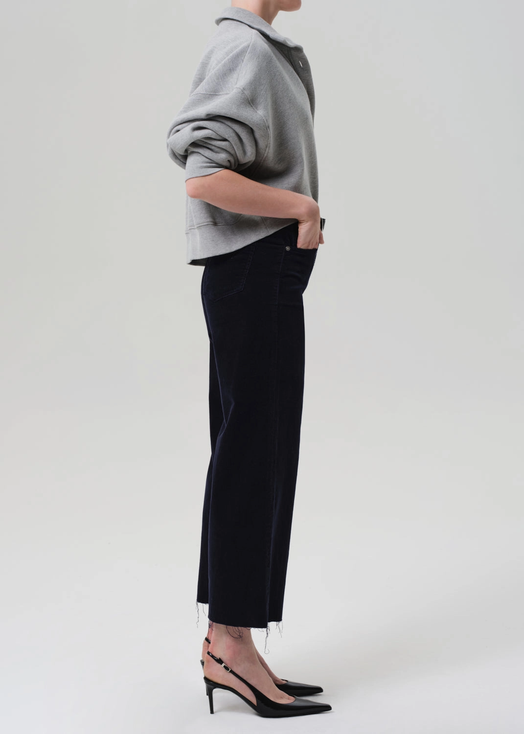 Lyra Wide Leg Crop Corduroy in Navy Smart Style Clean Base