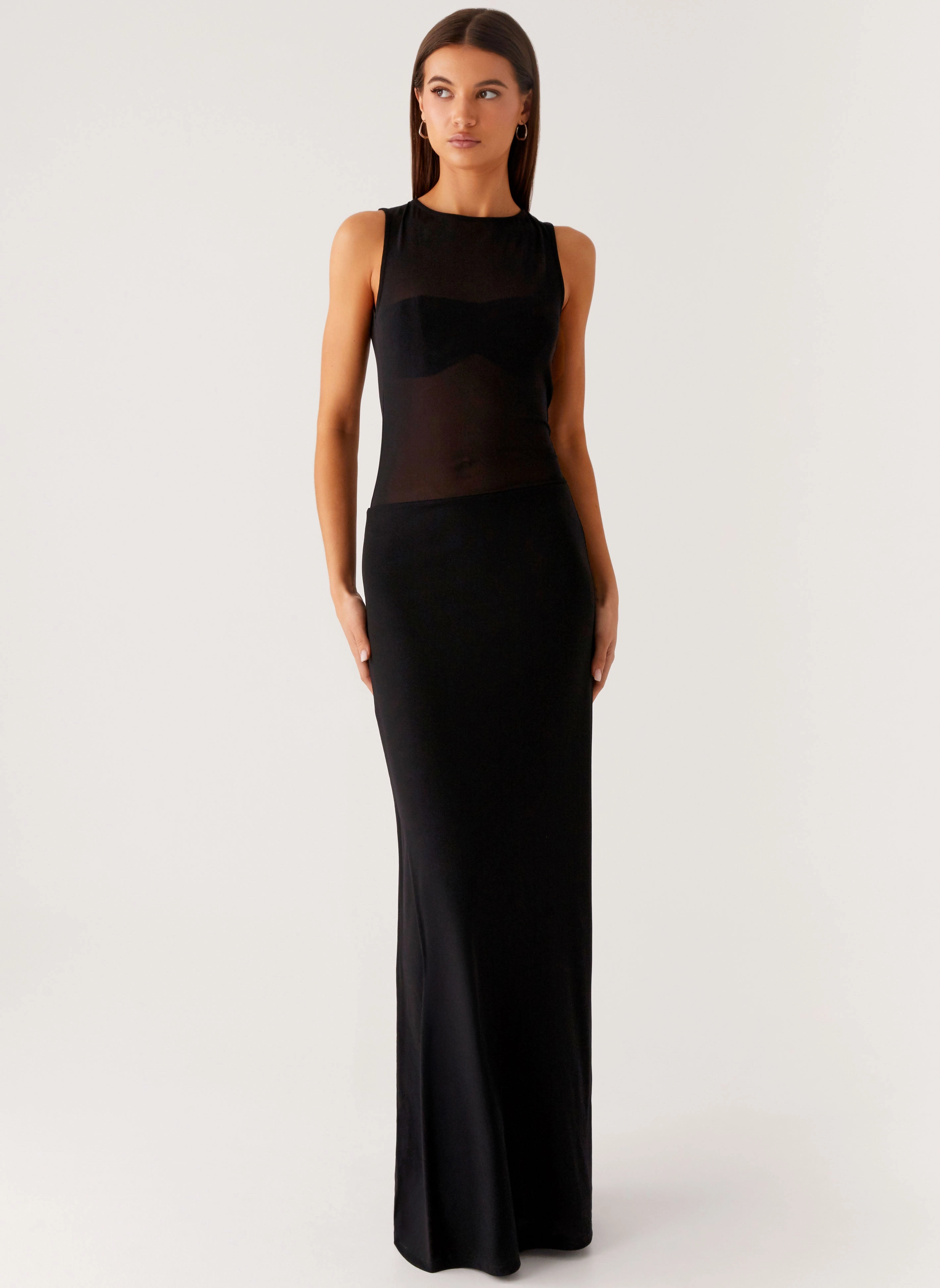 lyria Mesh Maxi Dress - Black Flowy casual dress Vibrant Colors