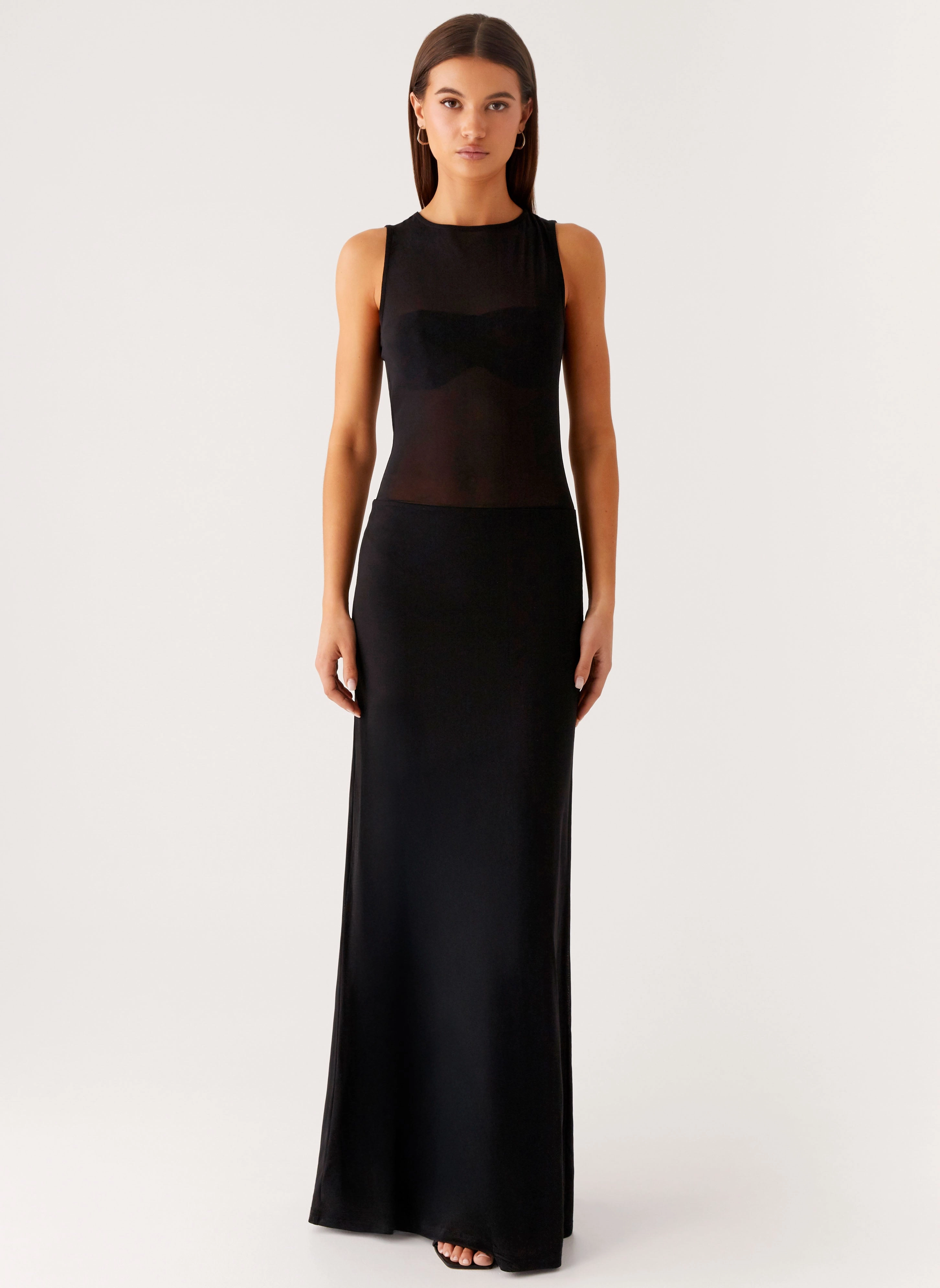 Machine-washable lyria Mesh Maxi Dress - Black