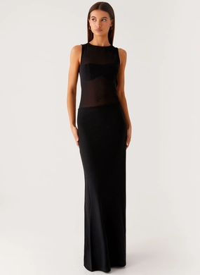 lyria Mesh Maxi Dress - Black Flowy casual dress Vibrant Colors