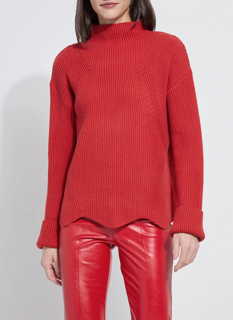 Casual Pullover Low Profile Stitching Lysse Hyacinth Cozy Rib Scallop Edge Pullover Sweater in Extra Ordinary Red