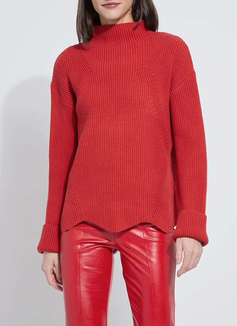 Long Sleeve Shirt Lysse Hyacinth Cozy Rib Scallop Edge Pullover Sweater in Extra Ordinary Red