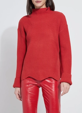 Lysse Hyacinth Cozy Rib Scallop Edge Pullover Sweater in Extra Ordinary Red ButterySoftTextile AdjustableHemCuffs