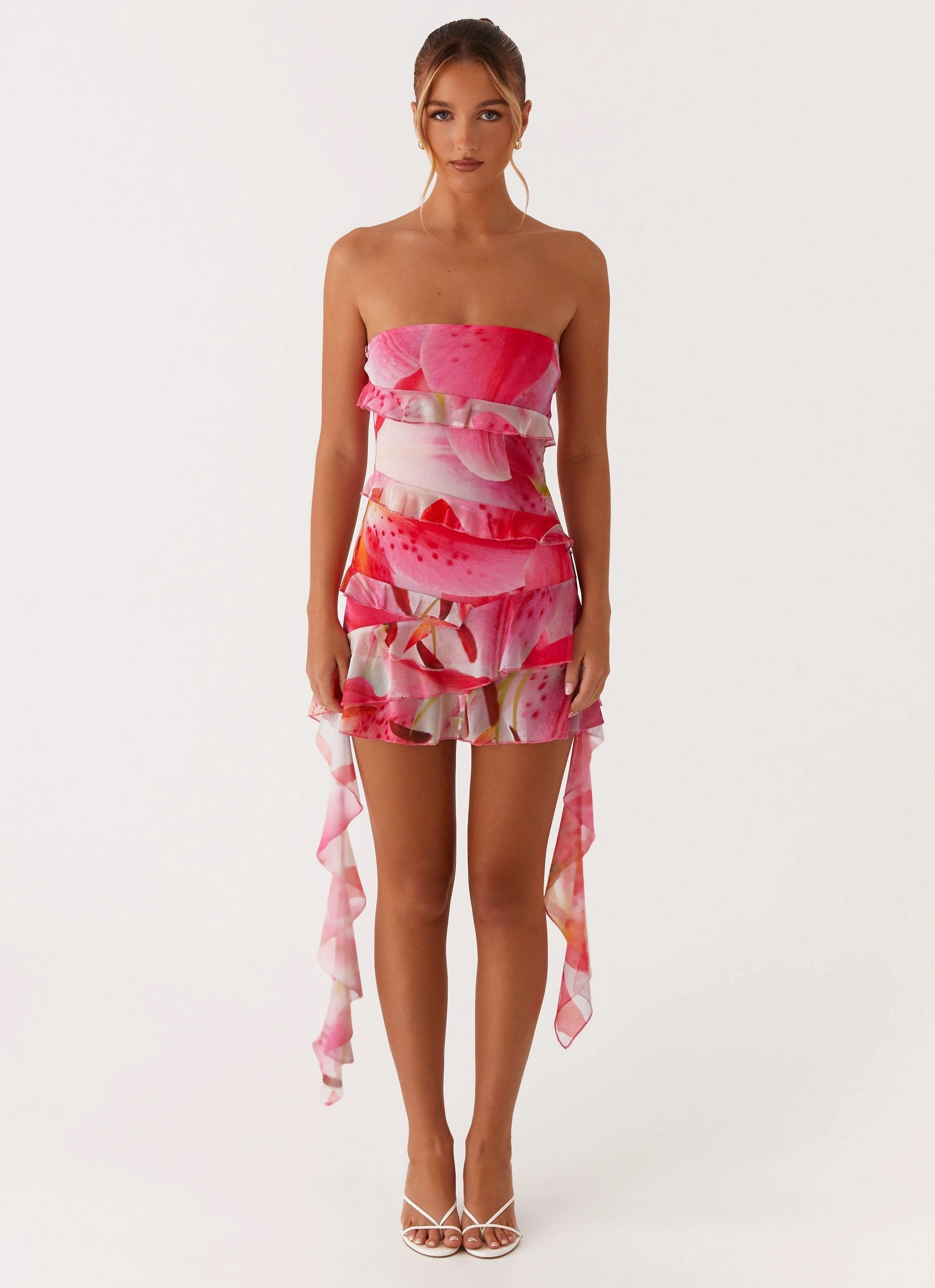 Petal Zone Macey Mini Dress - White Pink Lilly