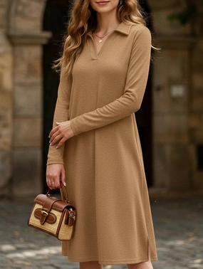 Romantic Style Casual solid color casual slit dress