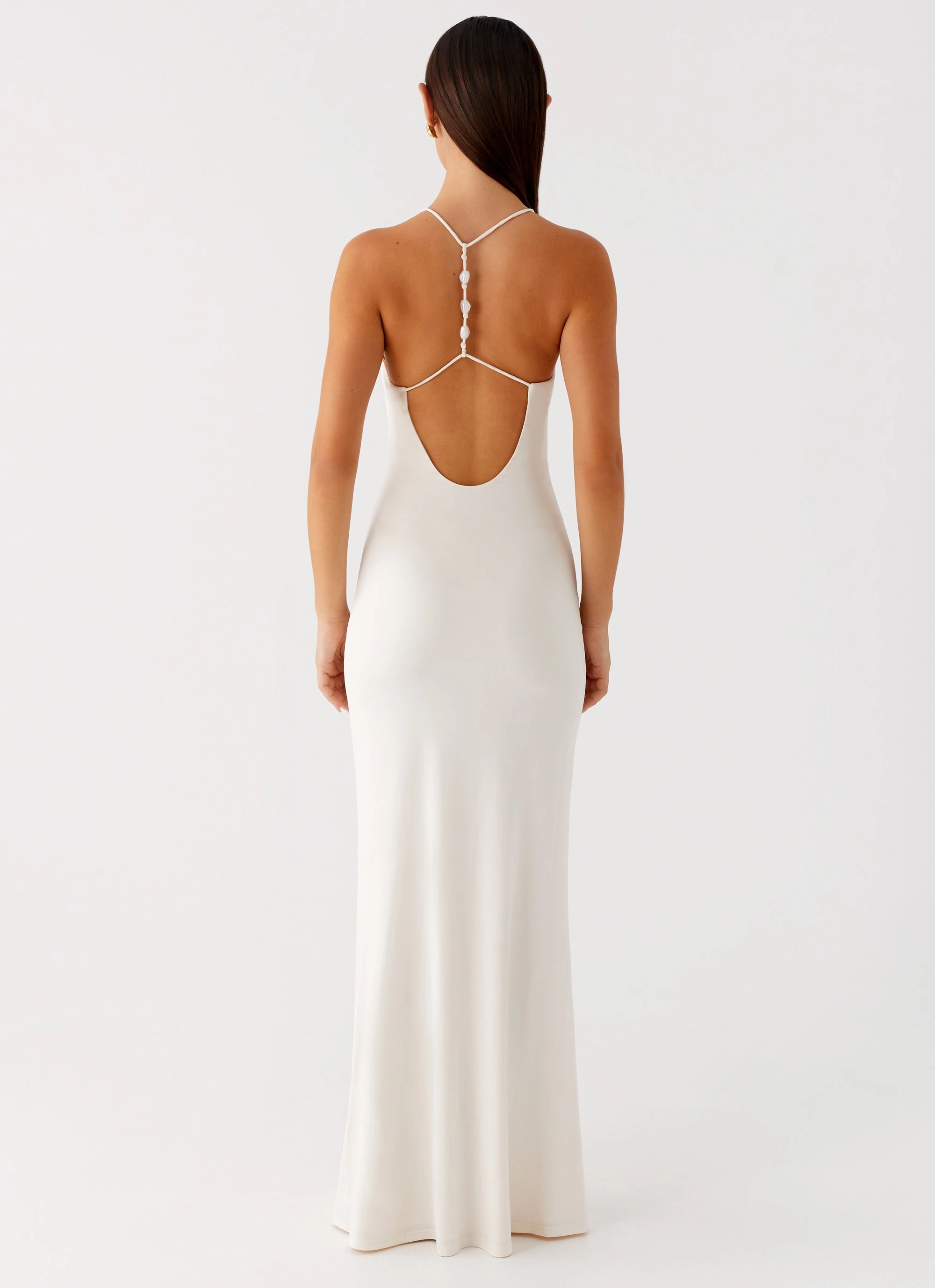 Raffa Pearl Maxi Dress - Ivory Chill Wear Satin-Sleeve