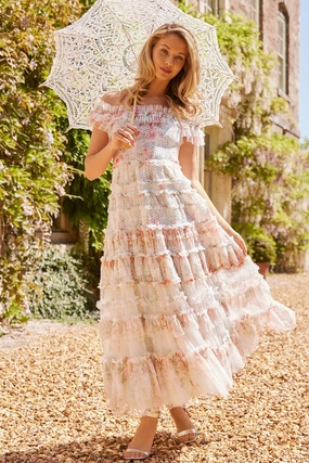 Fold-Over-Detail Back-Zip Madame Rose Elodie Off-Shoulder Ankle Gown