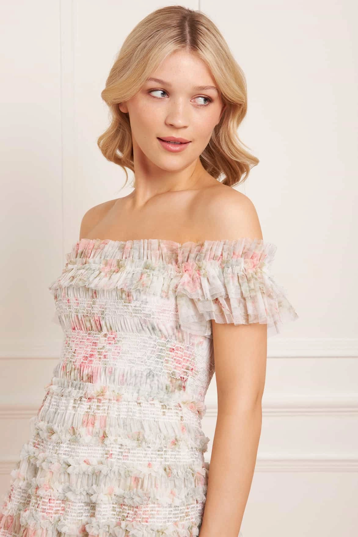 Vintage feel Madame Rose Elodie Off-Shoulder Micro Mini Dress