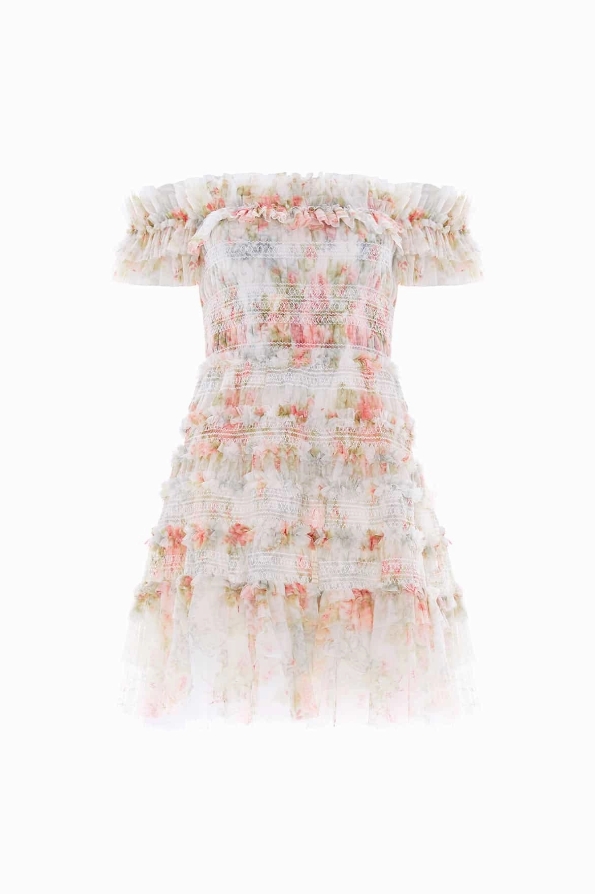 Madame Rose Elodie Off-Shoulder Micro Mini Dress Cinched-Waist