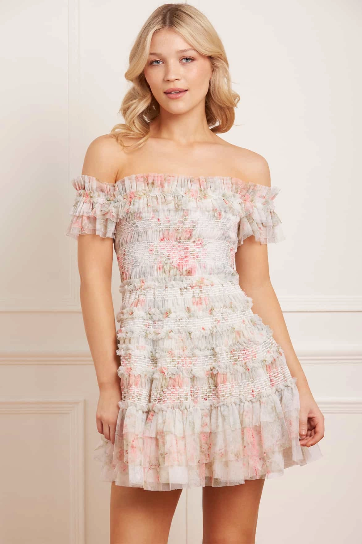 Effortless Fit Madame Rose Elodie Off-Shoulder Micro Mini Dress