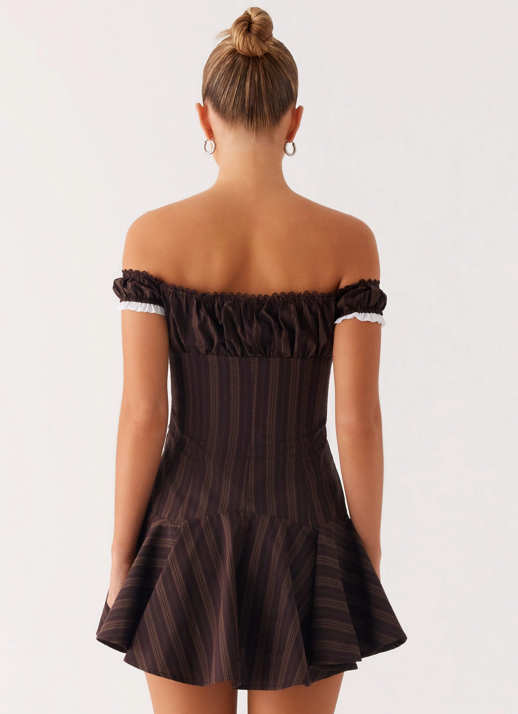 Easy Look Jumana Off Shoulder Mini Dress - Toffee Stripe
