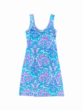 Elastic Fit Long Bali Tank Dress Watercolor Paisley