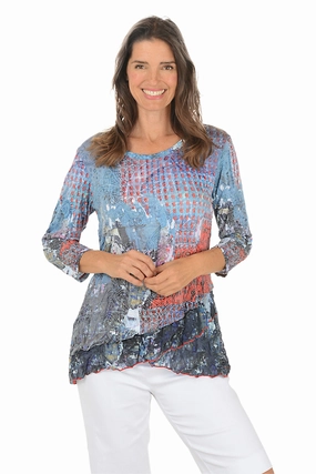 AntiPilling UVProtectionCoating Magazine Decoupage Crinkle Burnout Layered Hem Top