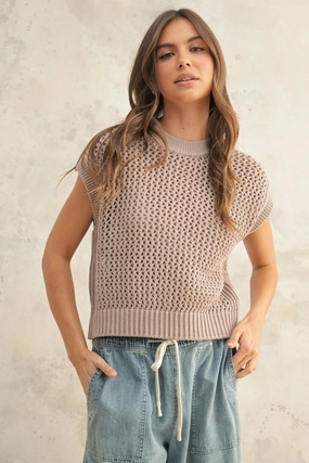 Ultraviolet Protection Finish retro look Maggie Crochet Cap Sleeve Sweater
