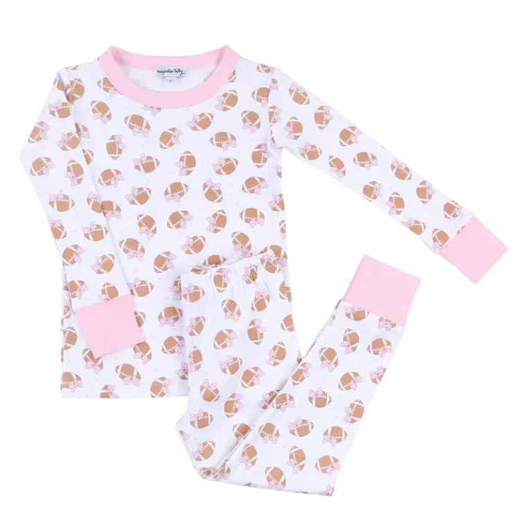 Magnolia Baby Tiny Football Pink Long Pajama Set