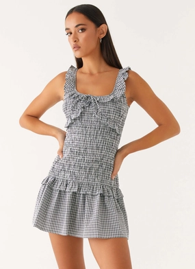 Smooth Fit All-season Mali Shirred Mini Dress - Checker