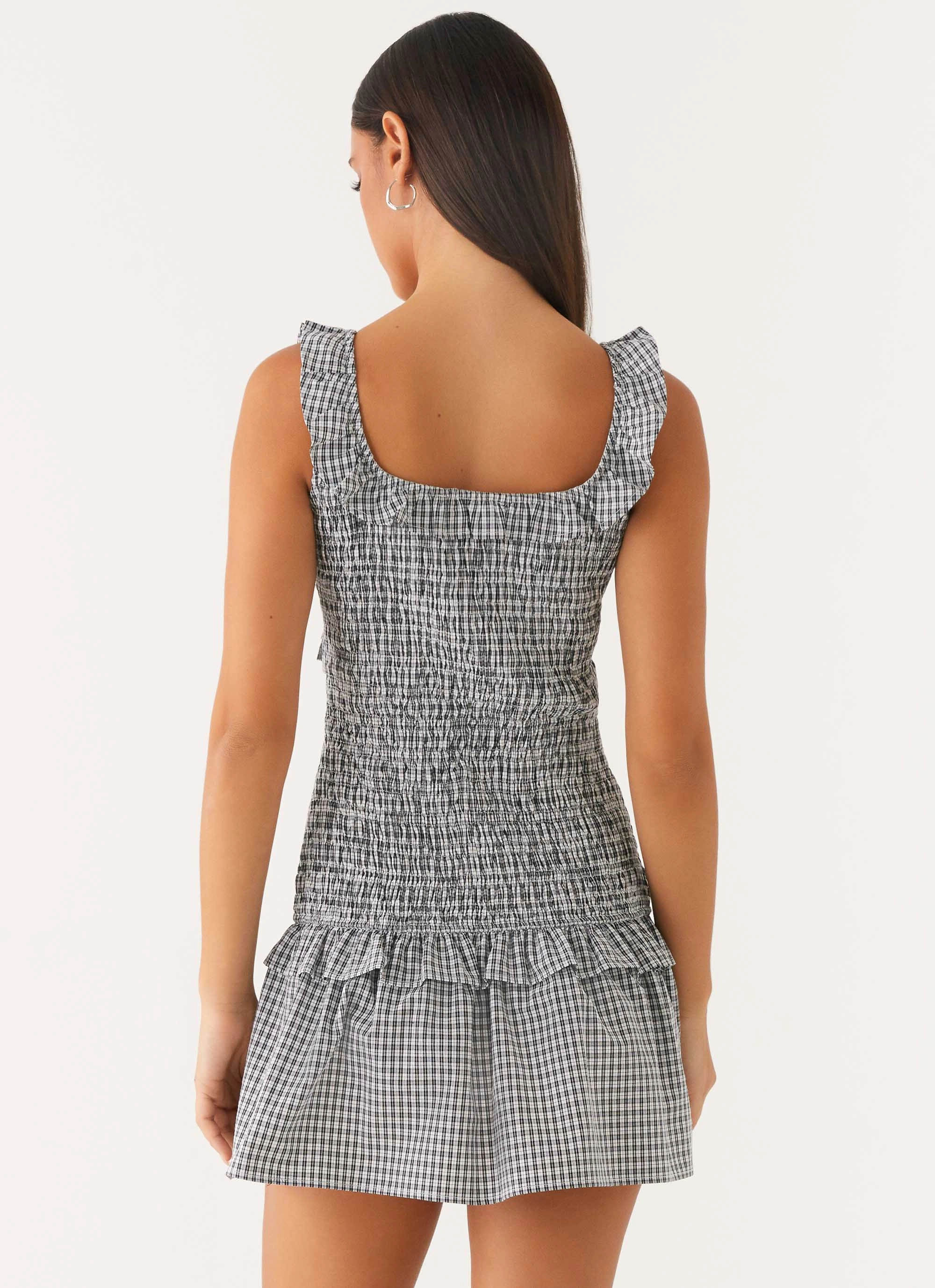 Light Weave Mali Shirred Mini Dress - Checker
