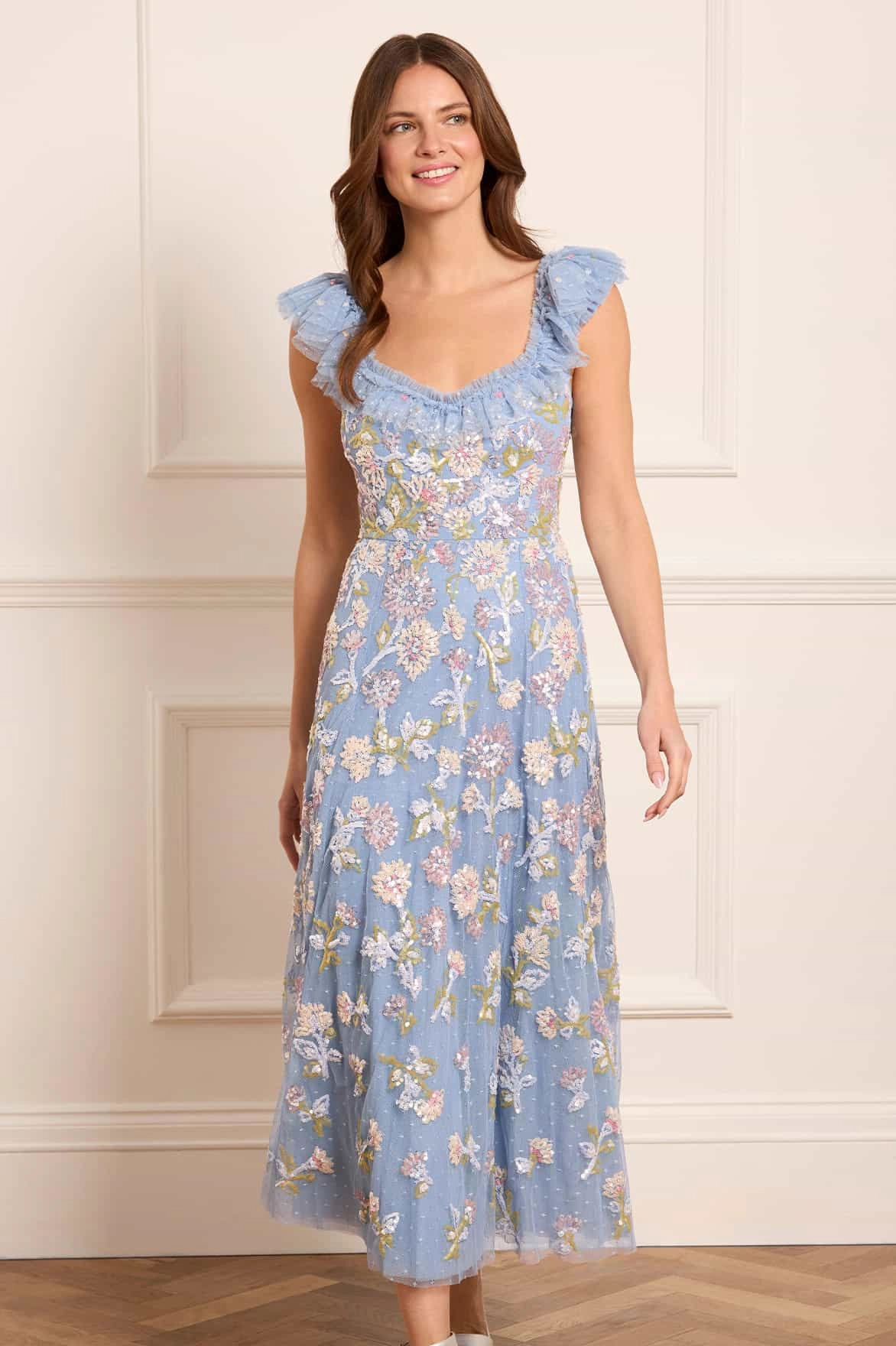 Sequin Dandelion Ruffle Ballerina Dress animal-print Sophisticated Waistband Fit