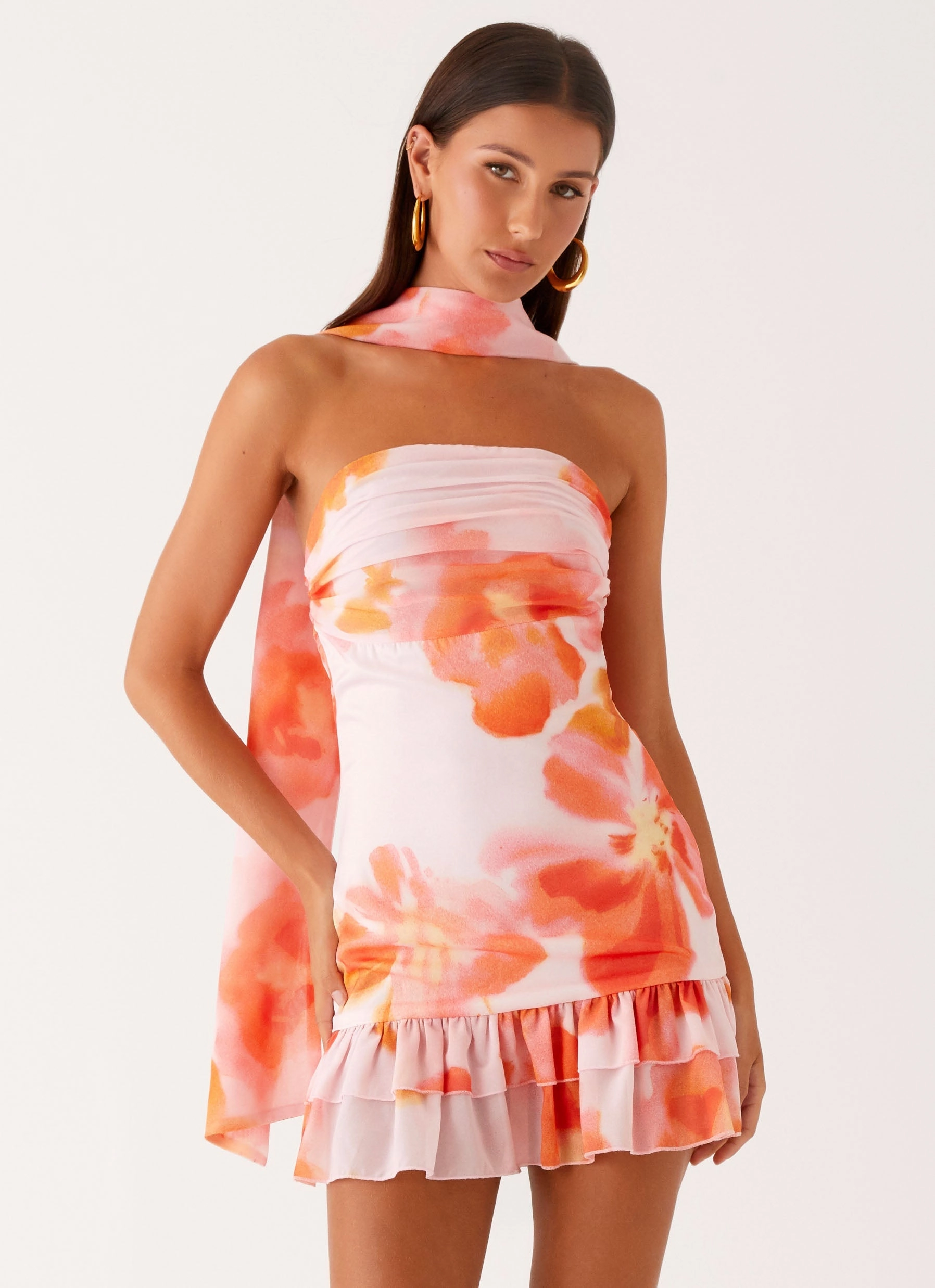 Quilted-Texture Manon Scarf Mini Dress - Blushing Blossom