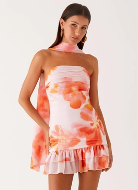 Quilted-Texture Manon Scarf Mini Dress - Blushing Blossom