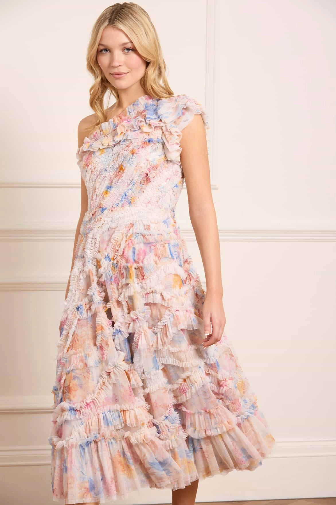Chilly Day Layers Comfortable texture Mariannes Floral Aaliyah One-Shoulder Ballerina Dress